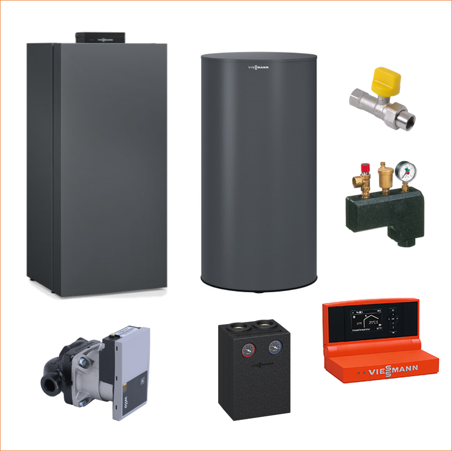 Viessmann Paket Vitocrossal 300 CU3A 13 kW o. Mis. m. VC 100-V CVAA 160l vitographite
