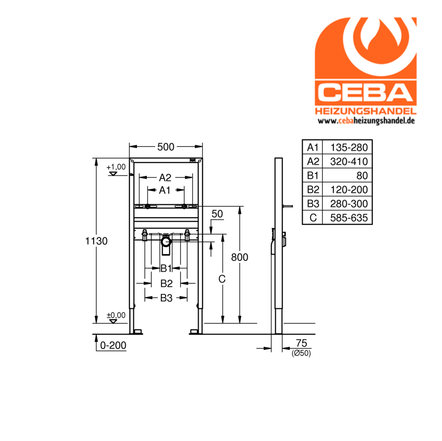 Grohe Waschtisch-Trageelement Rapid-SL NEU f.Einlochbatterie BH 1130mm
