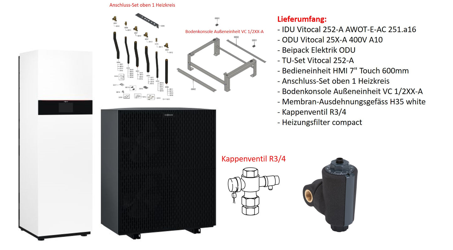 Viessmann Paket Vitocal 252-A AWOT-E-AC 251.A10 mit Montagehilfe, Anschluss nach oben